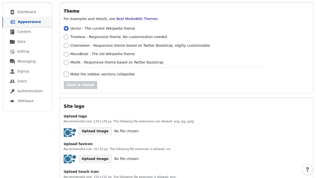 MediaWiki appearance configuration via the ProWiki Admin Panel