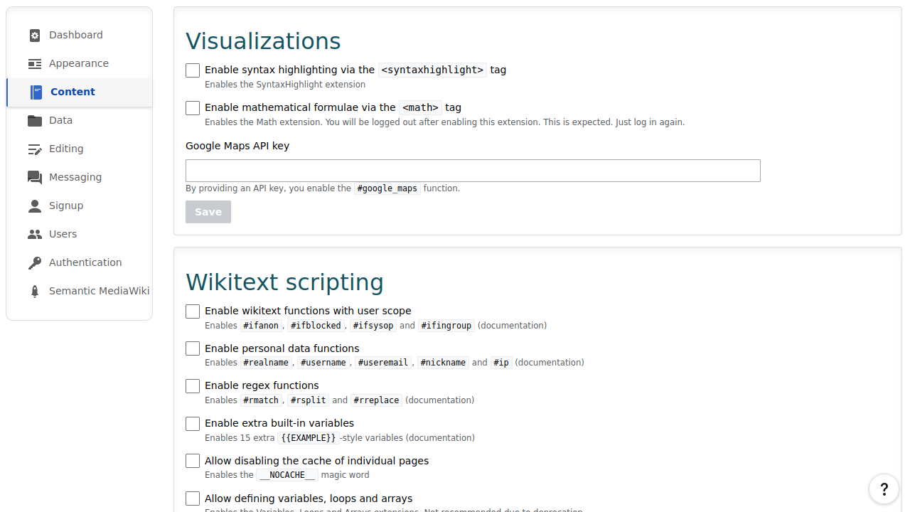 MediaWiki scripting tools configuration via the ProWiki Admin Panel