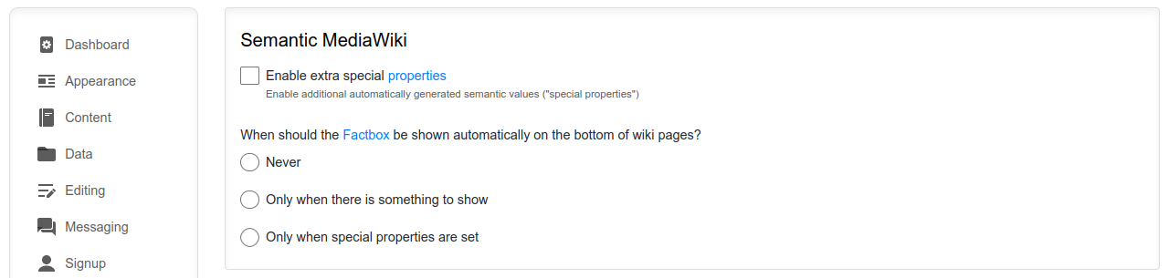 Semantic MediaWiki configuration via the ProWiki Admin Panel