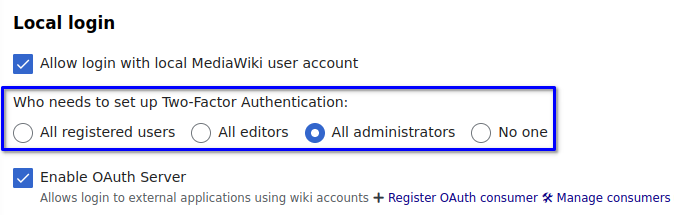 2FA configuration that forces users to set up 2FA