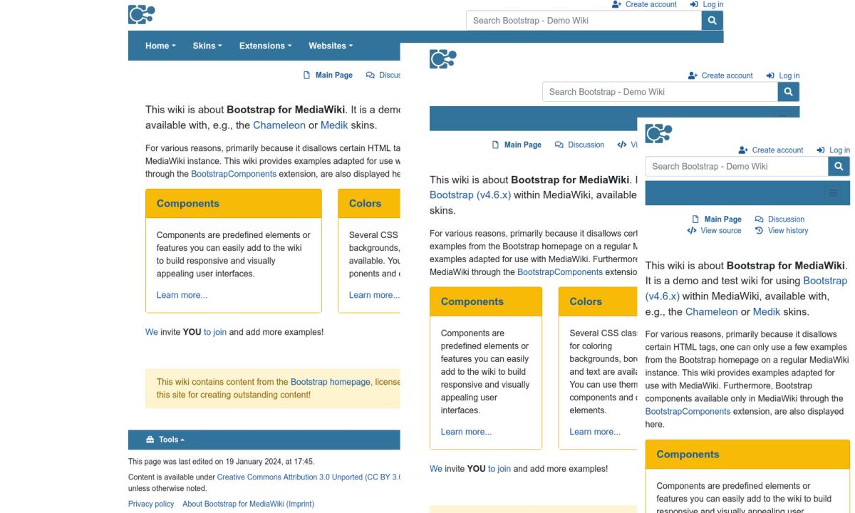 Screenshots of the Bootstrap for MediaWiki wiki
