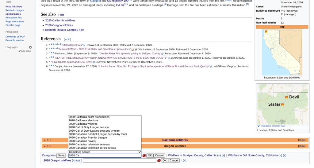 Partial screenshot of a page using the widely used HotCat gadget.