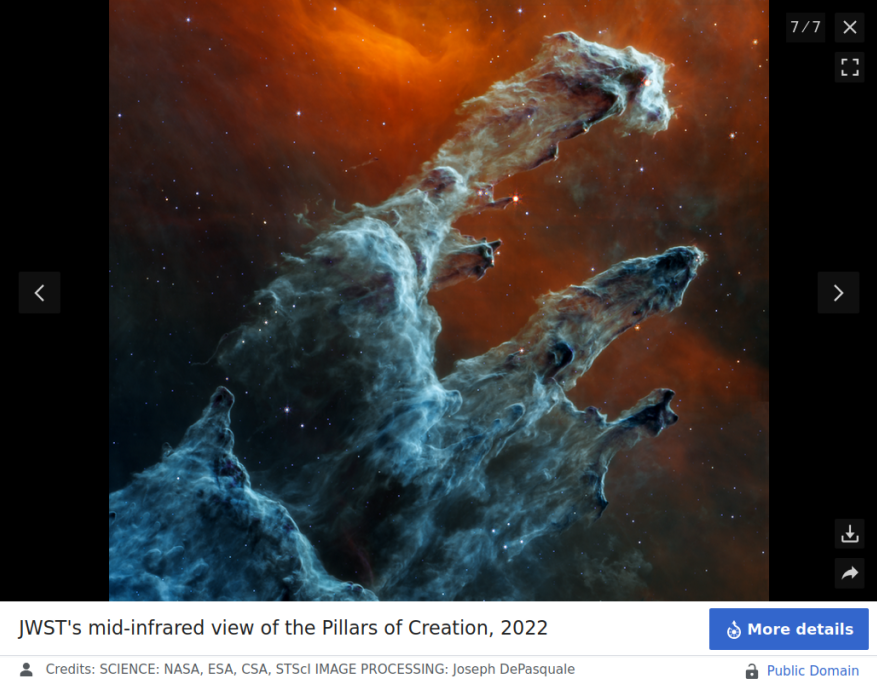 MultimediaViewer displaying image 7 of 7 on the English Wikipedia page for the
				Pillars of Creation.