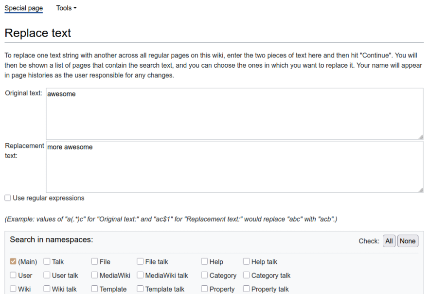 Partial screenshot of the Replace Text extension’s interface for easily replacing
				text.