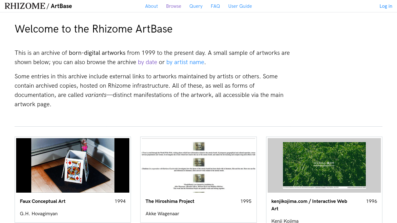 Chameleon MediaWiki skin on the Rhizome Artbase wiki