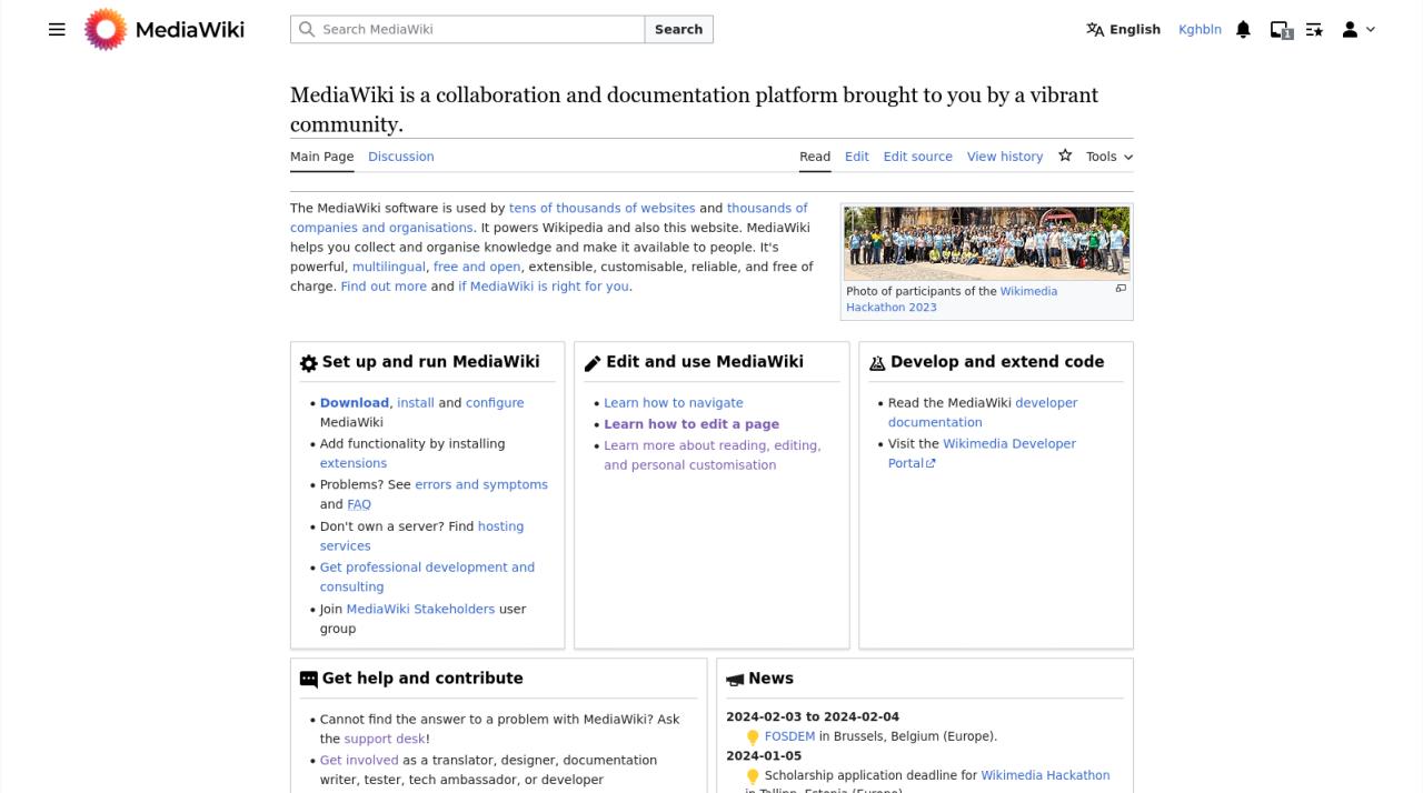 Vector 2022 MediaWiki skin as seen on MediaWiki.org