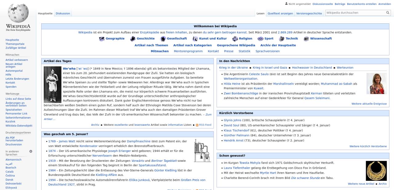 Vector MediaWiki skin on German Wikipedia