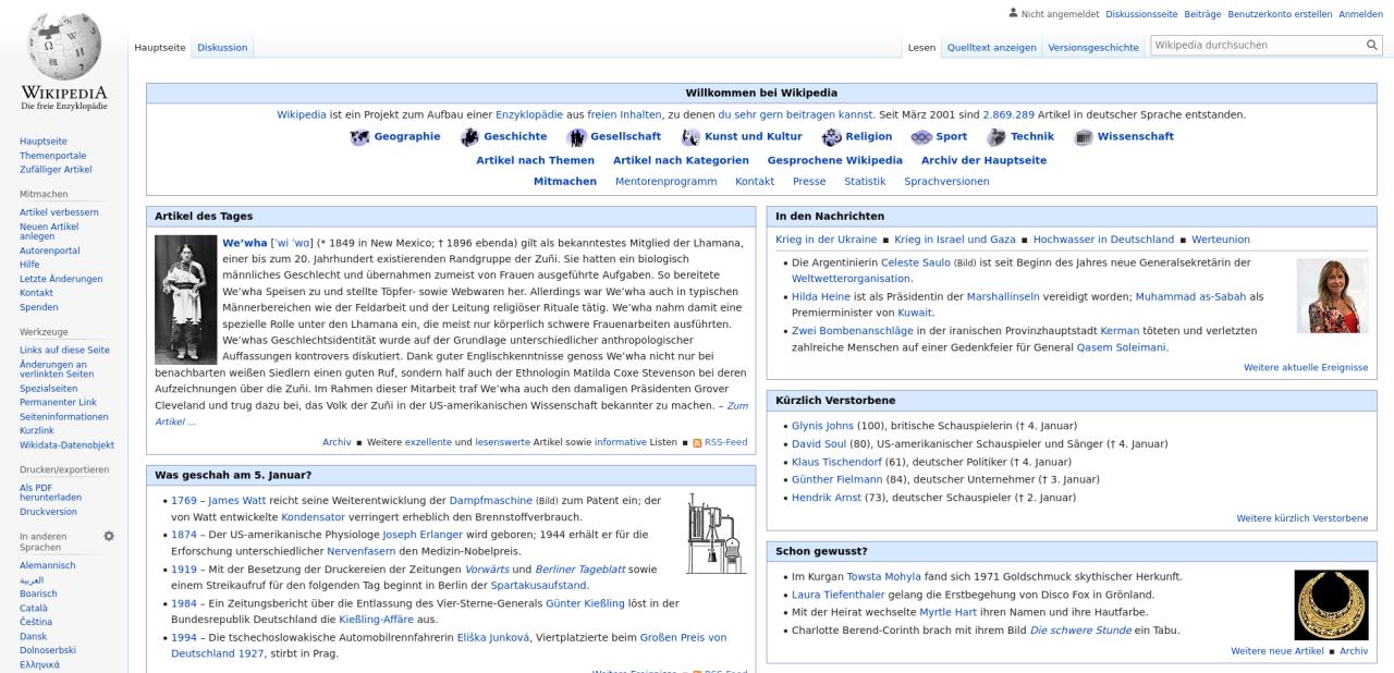 Vector MediaWiki skin as seen on German Wikipedia
