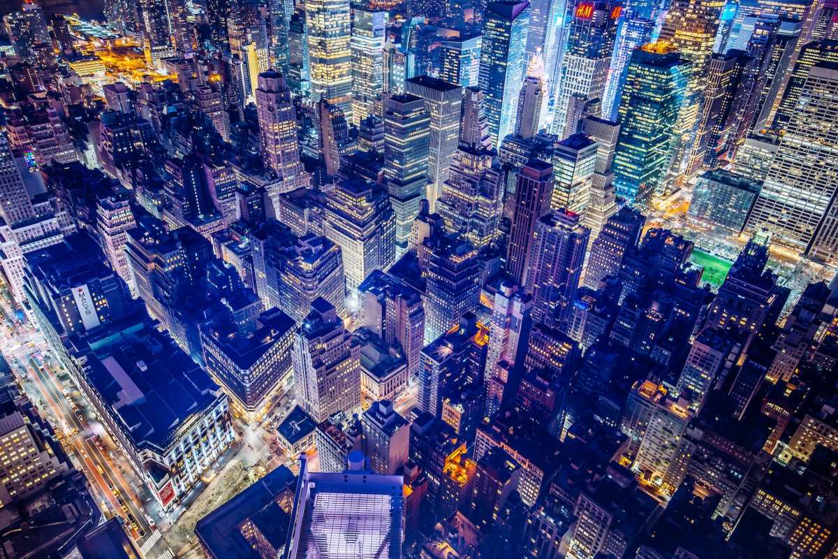 View of skyscrapers from a skyscraper in a big city