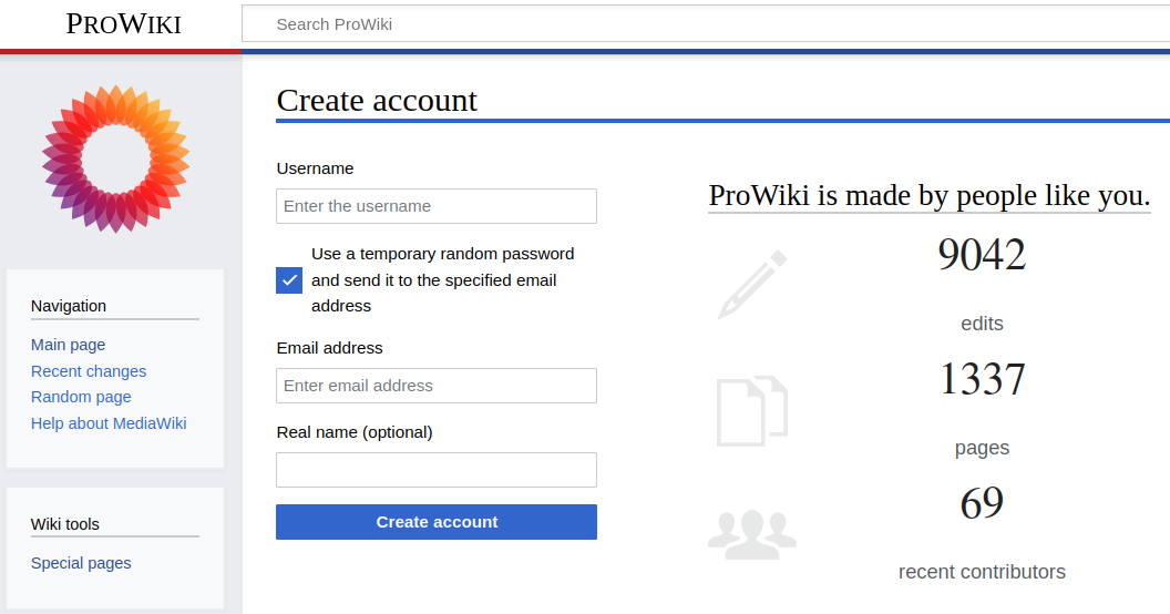 MediaWiki form that allows creating a new user account