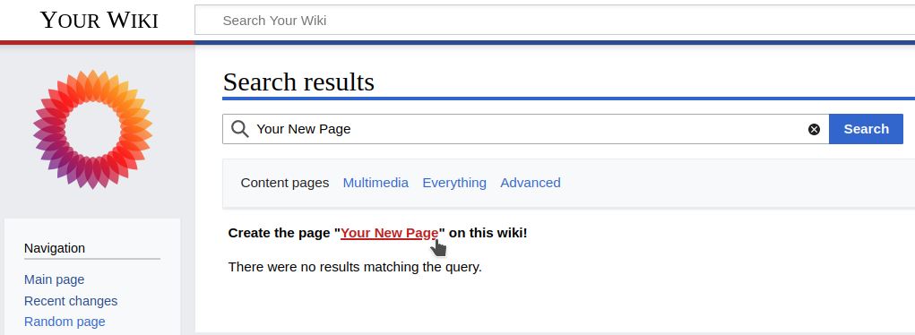 Creating a new wiki page via the MediaWiki search page