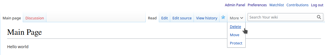 Deleting a MediaWiki page using the Vector skin