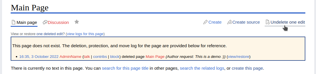 Restoring a MediaWiki page using the Timeless skin
