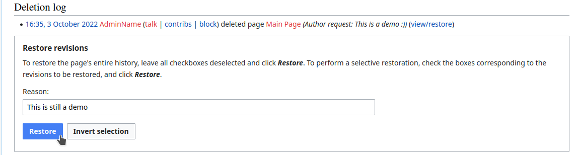 Restoring a MediaWiki page