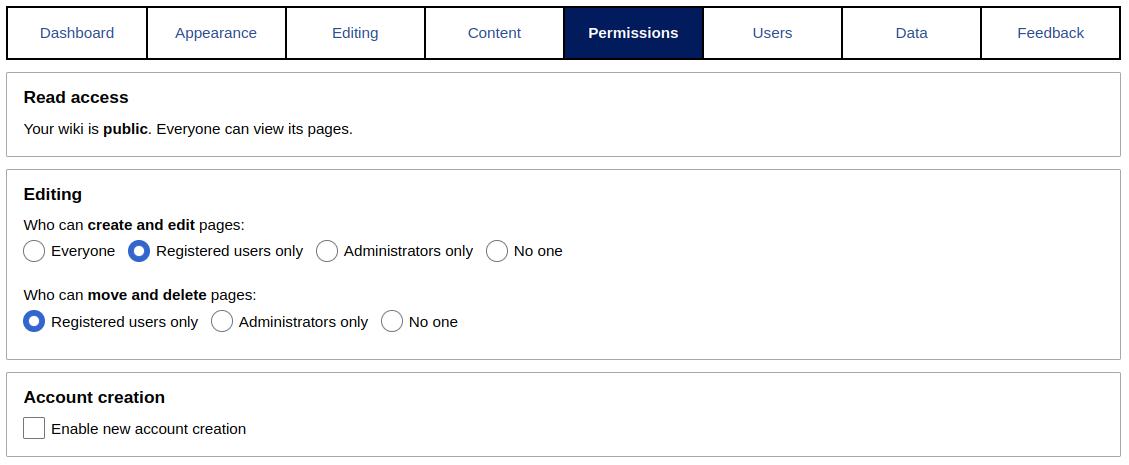Administration interface allowing to choose who can sign up to MediaWiki