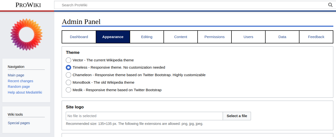 Changing MediaWiki theme via the Admin Panel