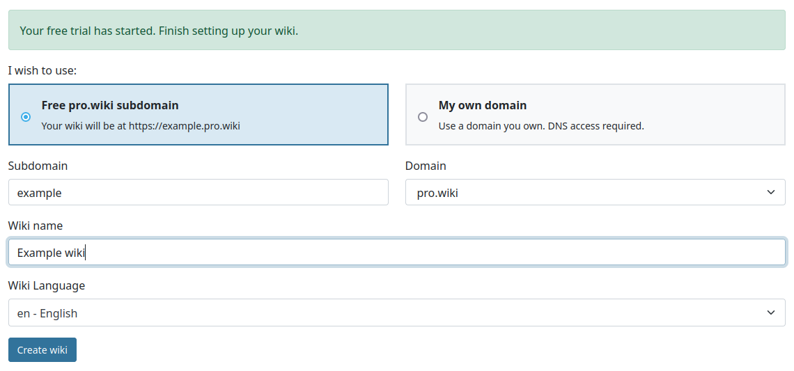 Creating a new MediaWiki wiki via ProWiki