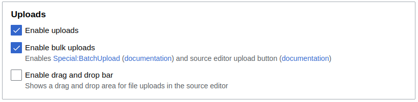 MediaWiki upload options on the ProWiki admin panel